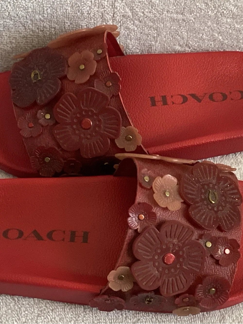 Coach Bleecker Riley Love Red Leather Carryall 27927 NWD Sophi Tea Rose Slides 8